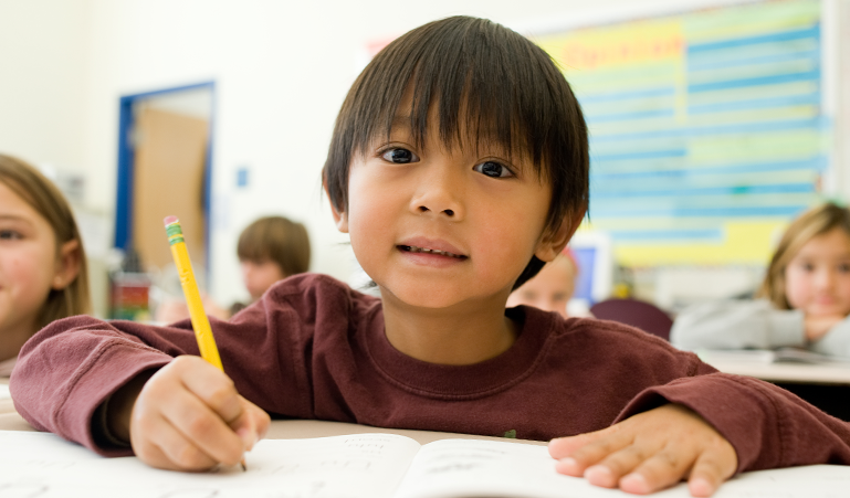 Student in classroom learning