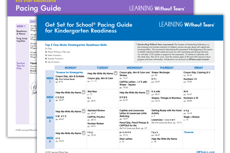 Pacing Guides For Learning Without Tears' Pre-K-K Curricula | Learning ...